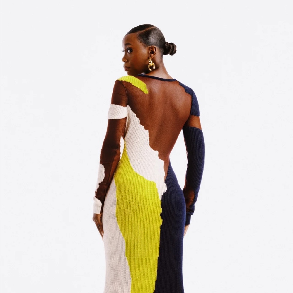 Hanifa Yellow and Blue Long Sleeve Bodycon Dress - Picture 2 of 16